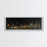 Field of Wildflowers Framed Wall Art Canvas Print, Vintage Botanical Landscape Art, Panoramic Print, Modern Farmhouse Art