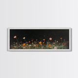Dark & Moody Wild Flowers Under a Full Moon, Framed Canvas Print, Panoramic Extra Wide Wall Art, Oversized Home Decor, Modern Farmhouse Art
