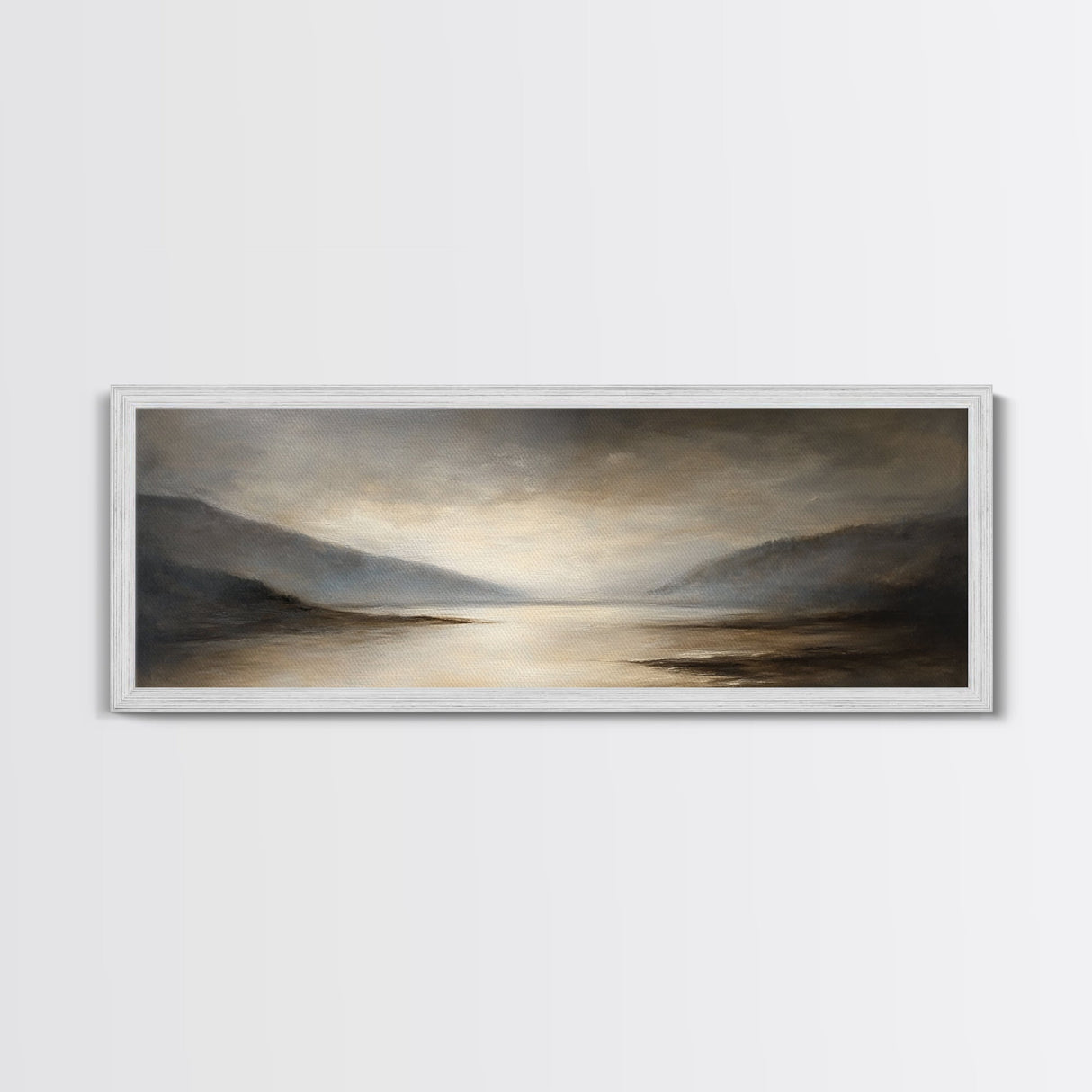 Moody Seascape Wall Art, Framed Canvas Print, Horizontal Panoramic Wall Art, Cloudy Day, Large and Wide Calm Decor, Modern Wall Art