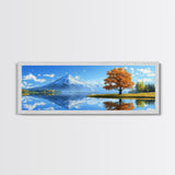 Large Framed Landscape Art | Reflections In The Lake | Panoramic Landscape Painting Framed Canvas Print | Canvas Wall Art