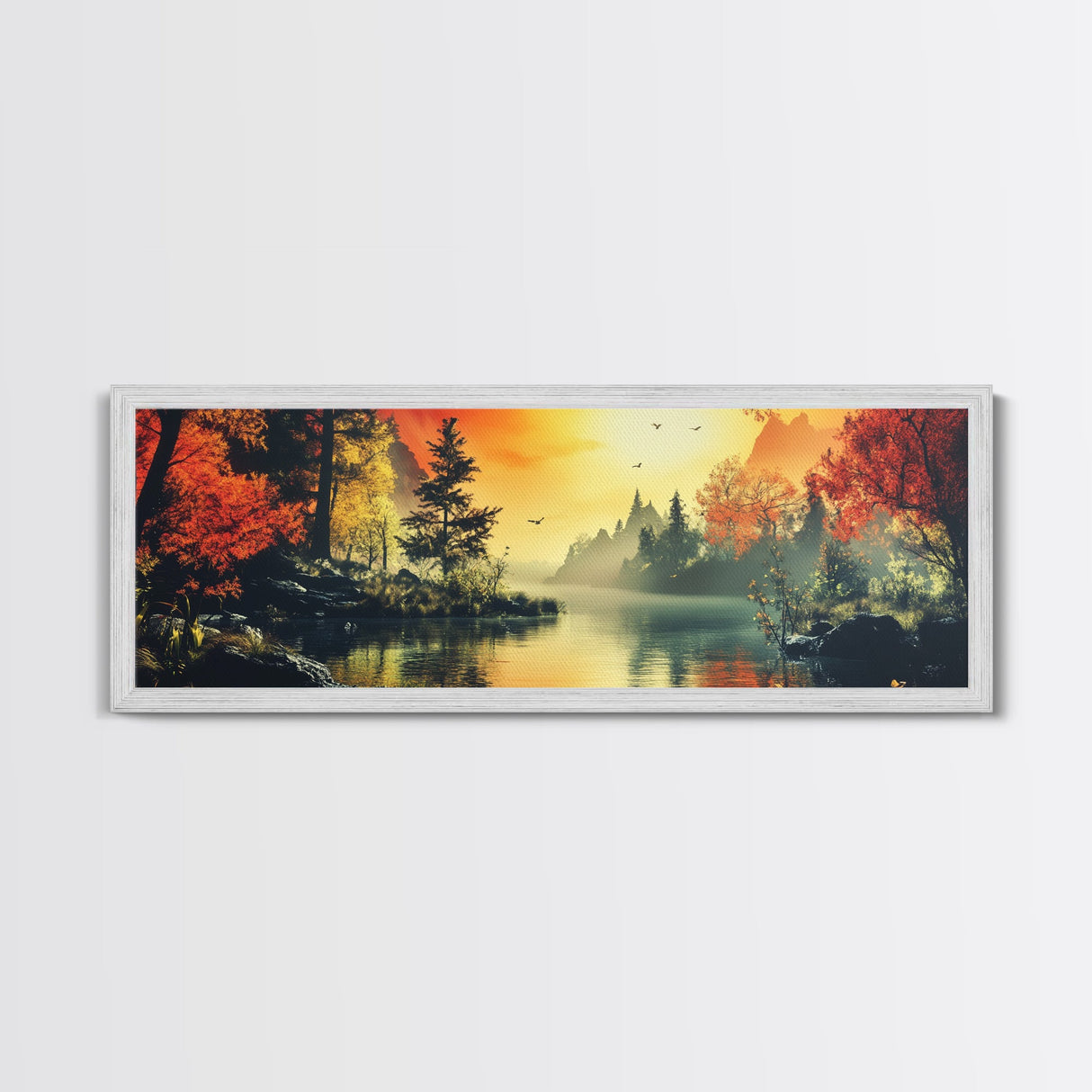 Dark and Moody Landscape, Sunset in the Valley, Framed Canvas Print, Original Artwork Gift Idea, Horizontal Print, Above Sofa, Lake House Decor, Lake Art