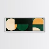 Squares and Circles, Geometric Pattern MCM Wall Art, Panoramic Framed Canvas Print, Wide and Narrow Art, Above Sofa living Room Wall Art