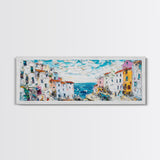 Italian Seaside Impasto Style Canvas Print, Retro Home Decor, Pastel Colors, Italy Wall Art, European Vacation Wall Art Gift