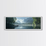 Canoe On The Lake, Framed Canvas Print, Moody Landscape Painting, Realism, Original Artwork, Rustic Lakehouse Decor, Oversized Wall Art