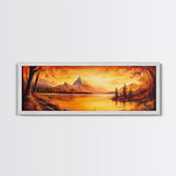 Golden Hour Over The Mountains, Sunset Landscape Painting Print, Wood Framed Artwork, Ultra Wide Panoramic Print