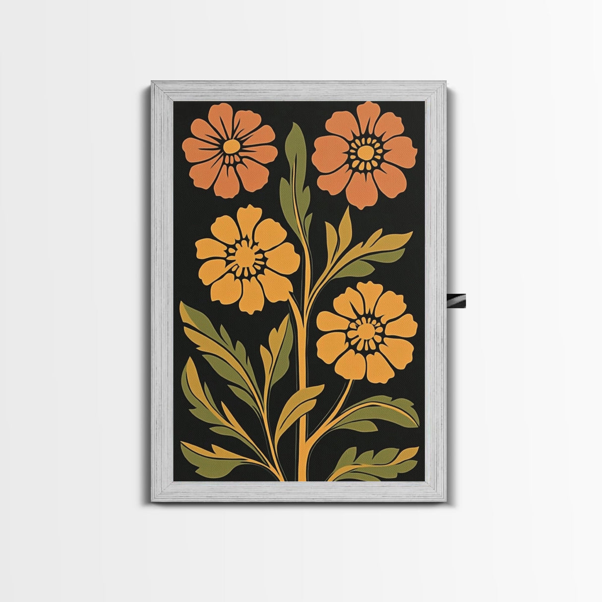 Abstract Geometric Flowers, Minimalist Botanical Floral Canvas Wall Art Print, Mid Century Modern Boho Decor, Neutral Subdued Flower Art