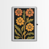 Abstract Geometric Flowers, Minimalist Botanical Floral Canvas Wall Art Print, Mid Century Modern Boho Decor, Neutral Subdued Flower Art