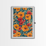 Orange and Red Flower Print, Canvas Print, Wood Frame Art, Large Wall Art, Abstract Botanical or Floral Wall Art, Custom Painting For Living Room
