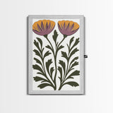 Abstract Botanical Wall Art, Framed Canvas Print, Purple Flowers on White Background