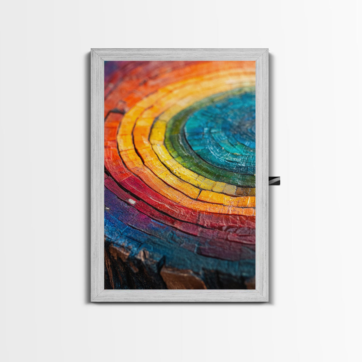 Rainbow Tree Rings, Retro Style Canvas Print, Colorful Rustic Wall Art For Living Room