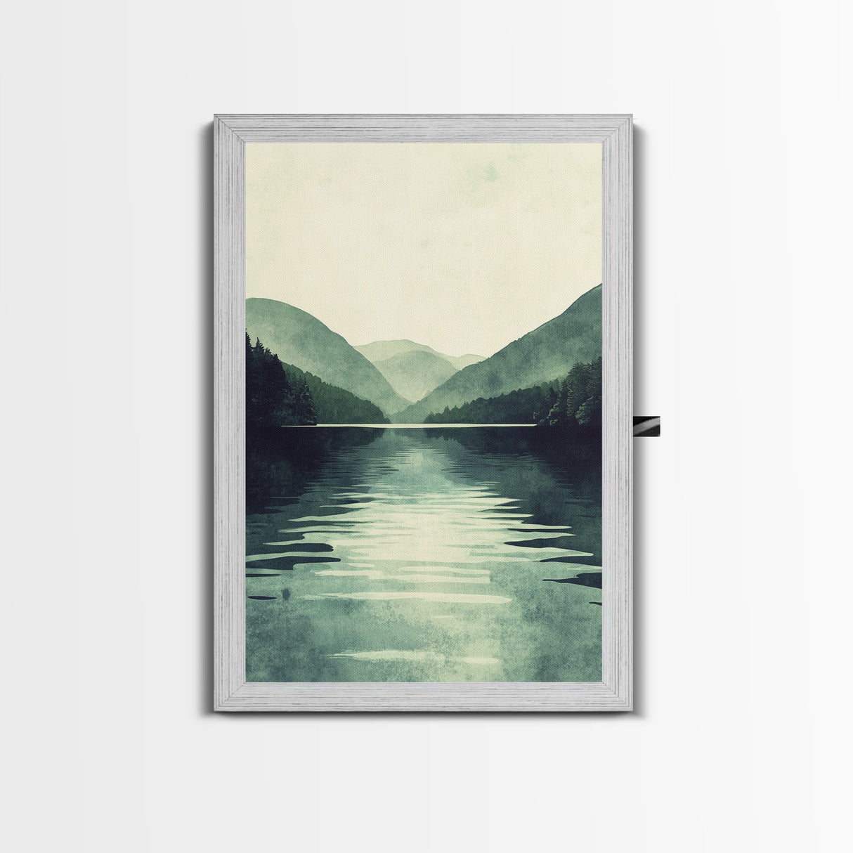 Emerald Green Landscape Painting Print, Wood Framed Canvas Art, Jade Green, Soothing Home Decor, Bed Room Wall Art