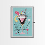 Preppy Martini Print, Framed Canvas Wall Art, Wedding Gift, Preppy Dorm Room Decor, Trendy Wall Art