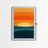 Art Deco Sunset Framed Canvas Print, MCM Style Wall Art Living Room Decor, Abstract Modern Art