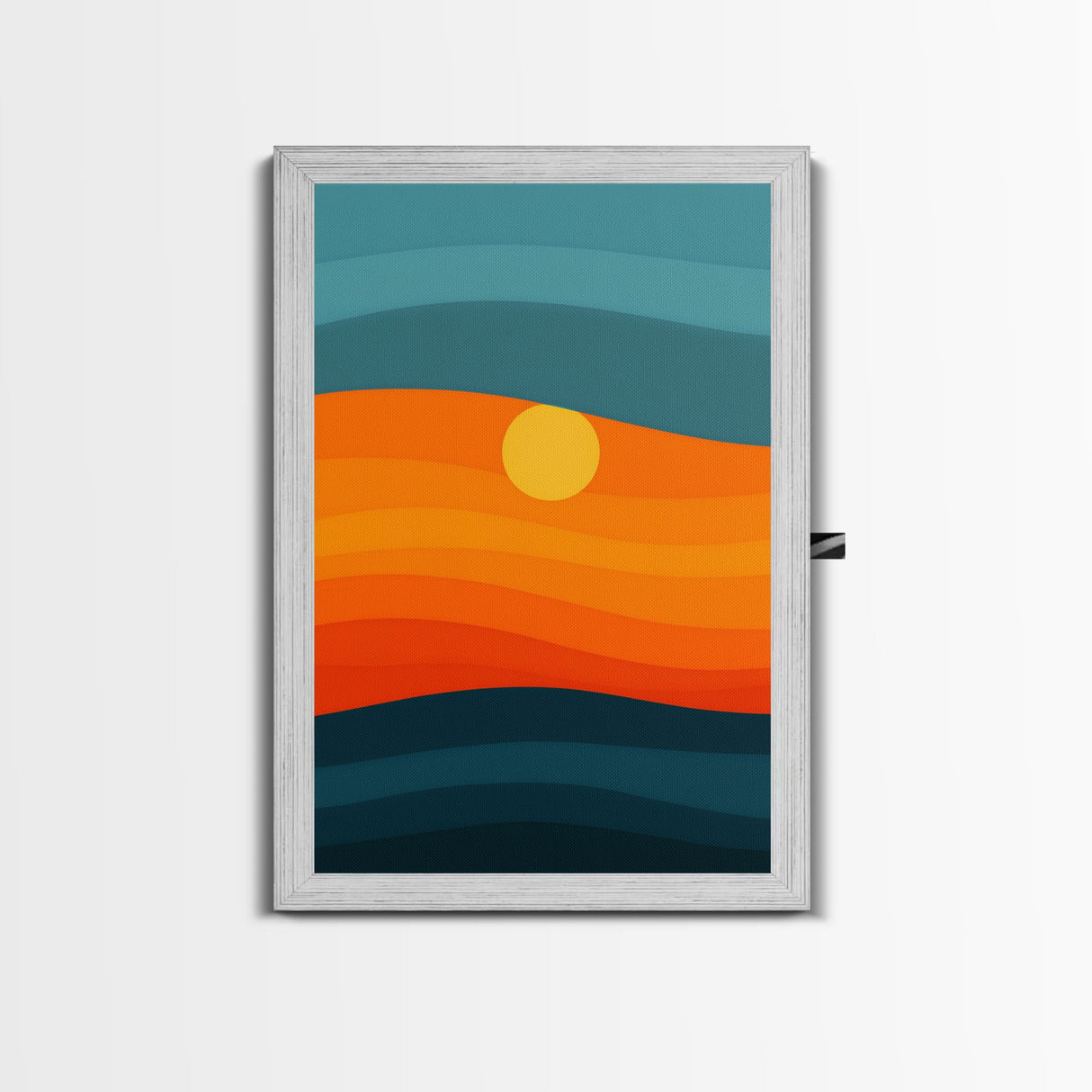MCM - Mid Century Modern Framed Canvas Print of a Sunset, Gradient Painting Print, Vintage Landscape Art