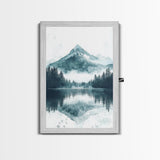Fog In The Mountains, Framed Canvas Print, Pacific Northwest, Cascade Mountains, Emerald Green Landscape Painting, Boho Decor
