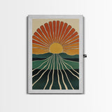 Minimalist Sunset or Sunrise Wall Art Canvas Print, Art Deco Boho Wall Decor, Modern Art, Sun Burst Wall Art