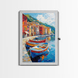 Gondolas at Sunset Framed Canvas Print - Boho Home Decor - Italy Painting - Italian Style Decor - Original Oil Painting Print