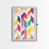 Mid-Century Modern Chevrons Framed Canvas Print Pastel Colors Modern Art Watercolor Painting Print Minimalist Art
