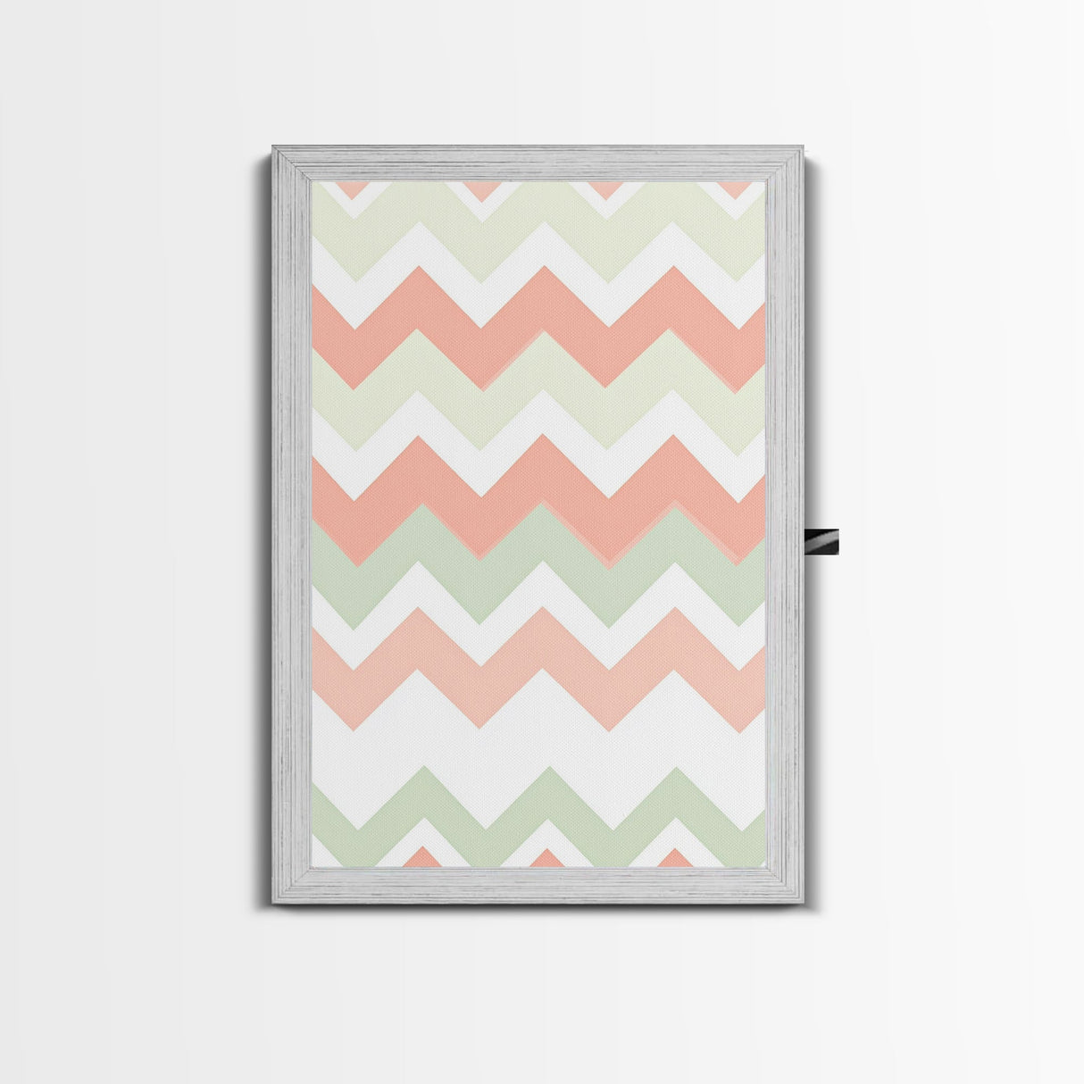 Pink and Mint Green Chevrons, MCM style Mid Century Modern Home Decor, Framed Canvas Print, Whimsical Wall Art