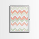 Pink and Mint Green Chevrons, MCM style Mid Century Modern Home Decor, Framed Canvas Print, Whimsical Wall Art