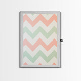 Mint Green and Pink Chevrons, MCM style Mid Century Modern Home Decor, Framed Canvas Print, Whimsical Wall Art