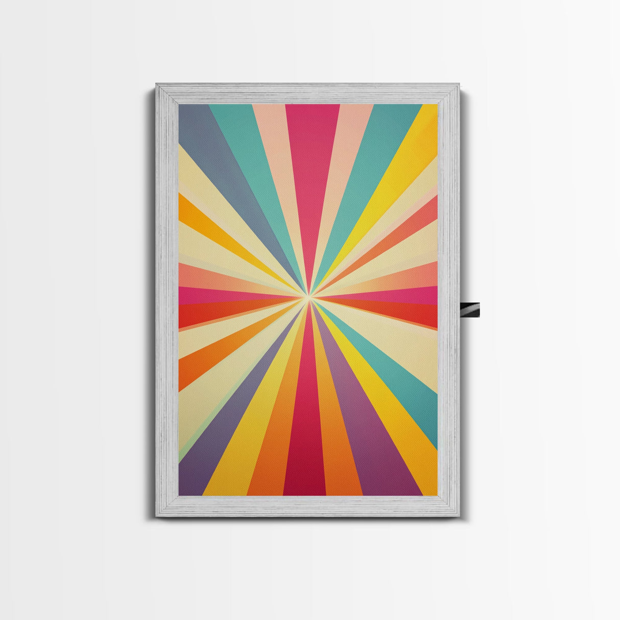 Sea Green, Golden Yellow and Deep Rose MCM Style Wall Art, Framed Canvas Print, Retro Style Colorful Home Decor