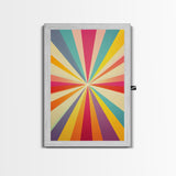 Sea Green, Golden Yellow and Deep Rose MCM Style Wall Art, Framed Canvas Print, Retro Style Colorful Home Decor