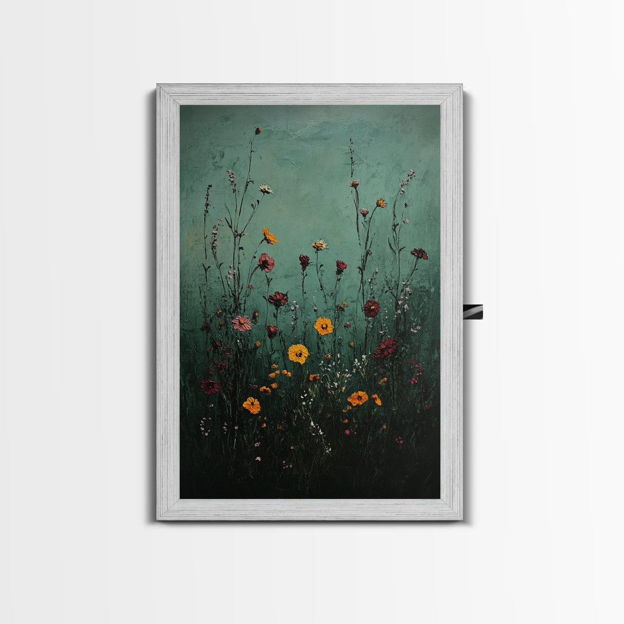Moody Wild Flowers Print, Framed Canvas, Boho Decor, Wildflowers in a Rain Storm, Modern Farmhouse, Rustic Decor