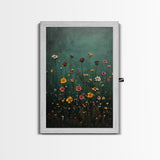 Wood Framed Wildflower Floral Print Minimalist Modern Boho Wall Art Bedroom Decor Botanical Floral Wild Flower Canvas Print