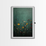 Wildflower Print, Oil Painting Flower Canvas Print Boho Botanical Wall Art, Dark and Moody Home Decor, Minimalist Bouquet