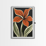 Orange Flower on Black Background, MCM Style Art, Framed Canvas Print