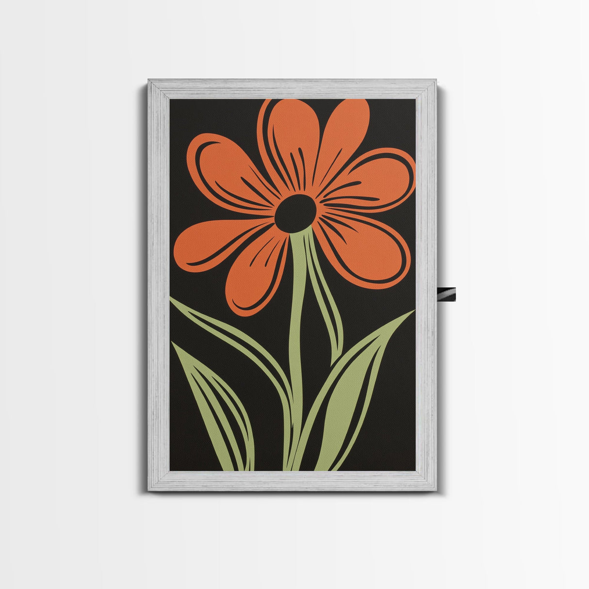 Orange Daisy with Black Background, Framed Canvas Print, Cute Floral Print, Botanical Minimalist Home Decor