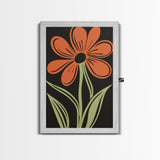 Orange Daisy with Black Background, Framed Canvas Print, Cute Floral Print, Botanical Minimalist Home Decor