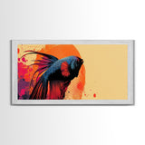 Retro 80s Style Painting of a Betta Fish, Framed Canvas Print, Home Decor Gift Artwork, Fish Painting, Fish Art