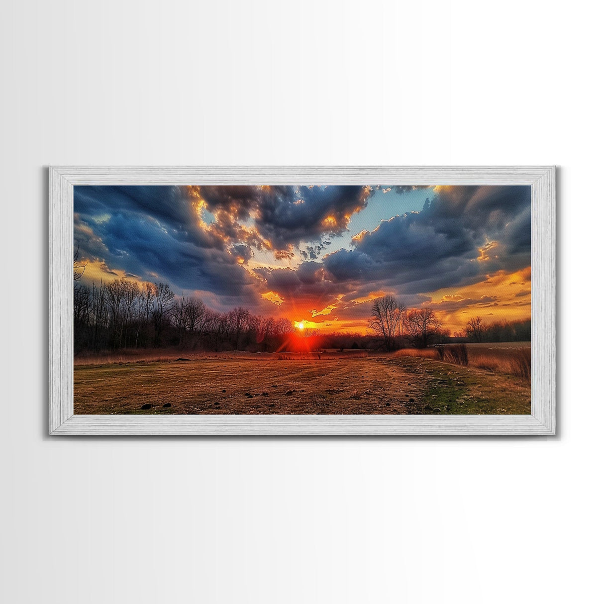 Sunset Over an Oklahoma Field, Framed Canvas Print, Photography Style Wall Art, Beautiful Home Decor