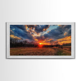 Sunset Over an Oklahoma Field, Framed Canvas Print, Photography Style Wall Art, Beautiful Home Decor