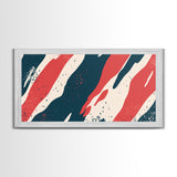 Simplistic Mid Century Modern Art Camo Pattern Canvas Print, Camouflage Wall Art Print, Navy Blue and Red Abstract Wall Art