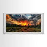 Sunset Over Texas Framed Canvas Print, Photography Style Wall Art, Beautiful Landscape Art