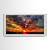 Small Town Life, Framed Canvas Print, Sunset Over A Small Town, Rustic Farmhouse Decor, Photography Style Wall Art