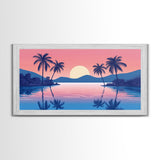 Abstract Vaporwave Sunset Over A Beach Landscape, Framed Canvas Print, Modern Art, Unique Wall Decor, Framed Canvas Art