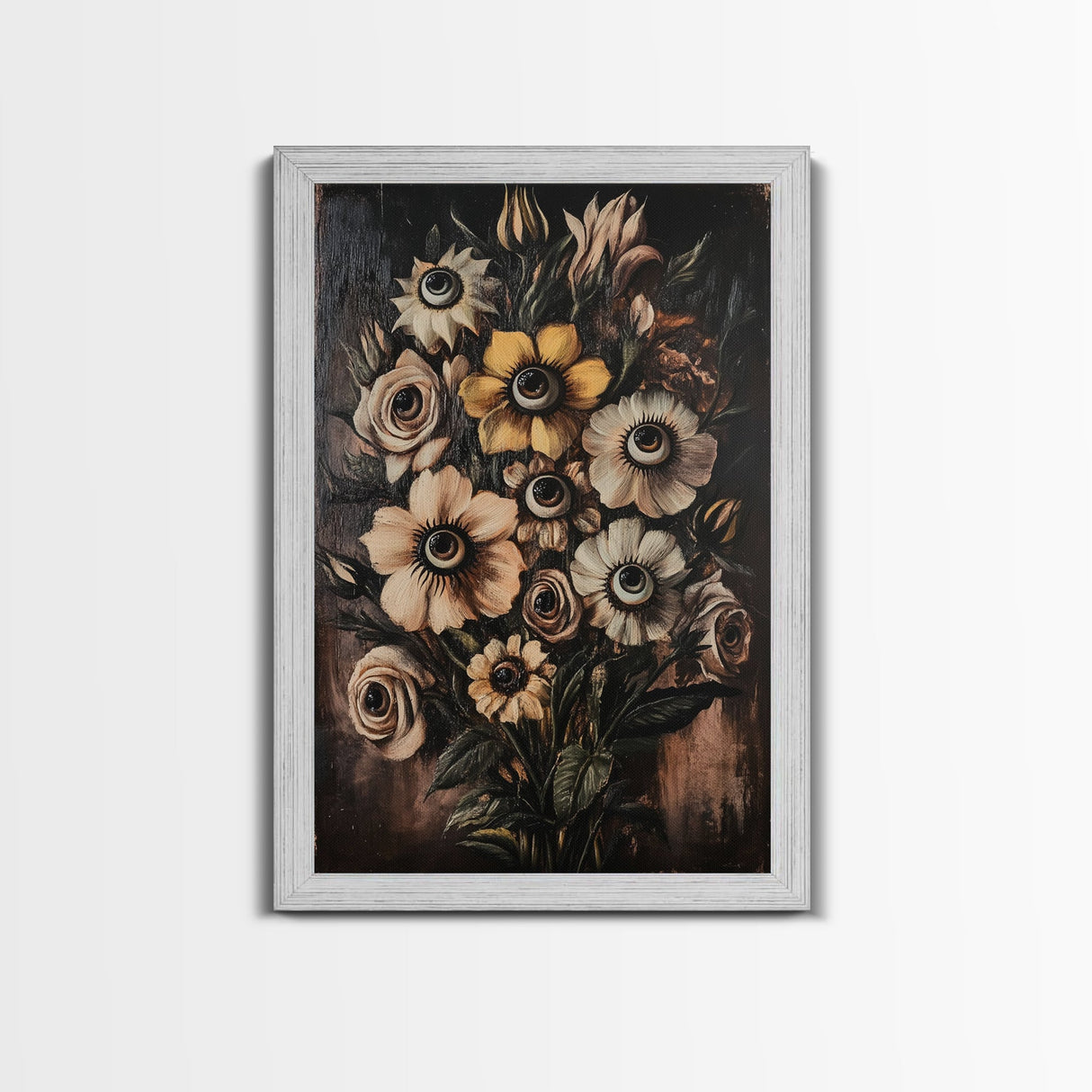 Macabre Halloween Decor, Creepy Flowers With Eyes Canvas Print, Dark Academia Wall Art, Surreal Spooky Gothic Decor, Witchy Art