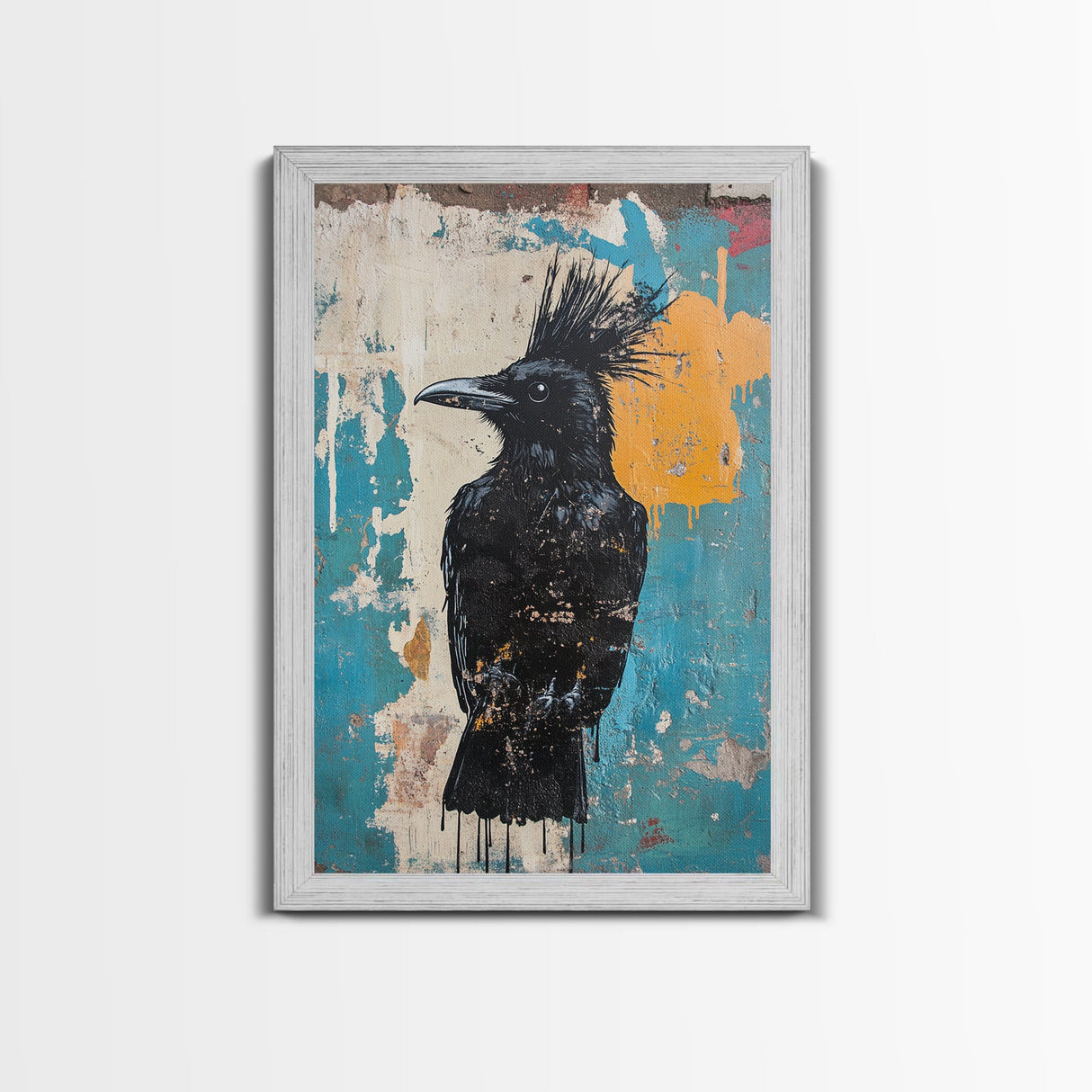 This crow has a mohawk, AKA a CROHAWK, Framed Canvas Print