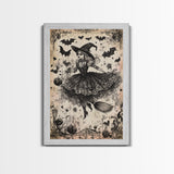 Spooky Season Halloween Witch, Witchy Decor Canvas Print, Black and White Witch Painting Print, Charcoal Sketch Of a Witch