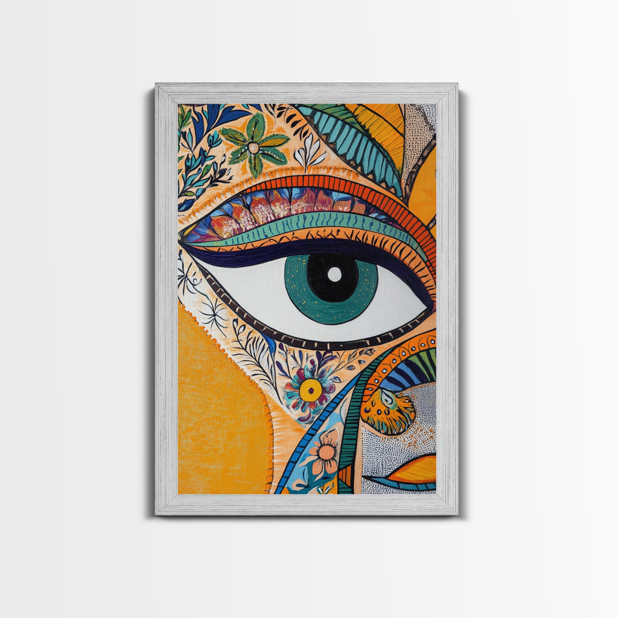Madhubani Wall Art, Framed Canvas Print, Madhubani Style Decor, Madhubani Painting