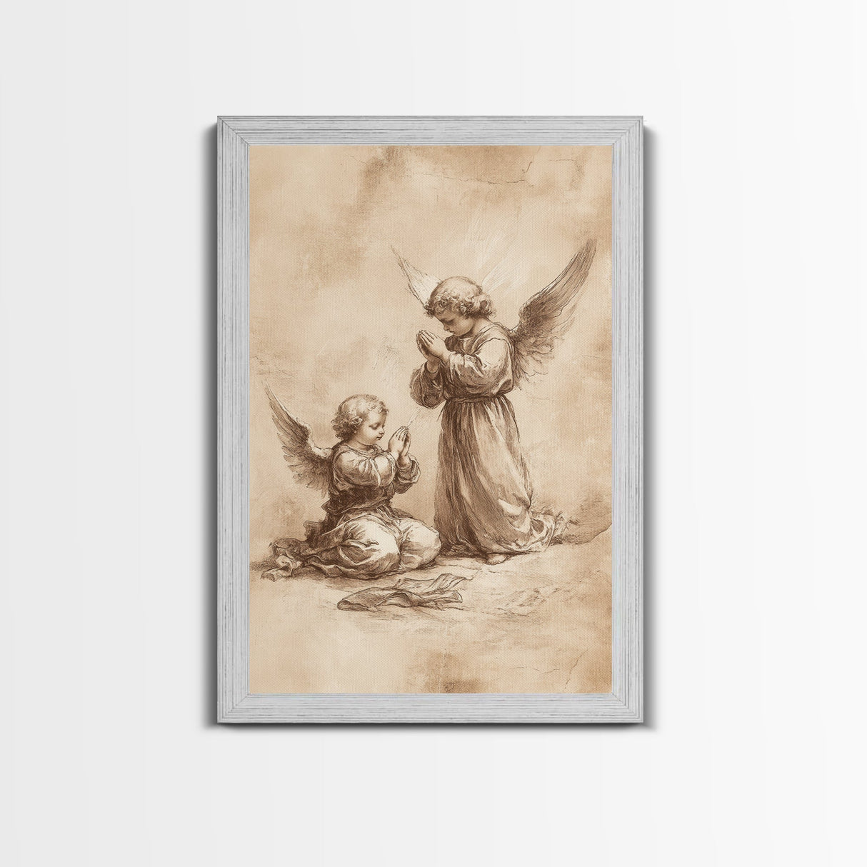 Guardian Angel Wall Art, Angel Painting, Canvas Print, Angel Decor, Angelic Wall Art, Cute Cherub Angel Sketch Art