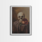 Dark Macabre Wall Art, Framed Canvas Print, Still Life Of a Skull and Roses, Dark Academia Decor, Halloween Art, Halloween Painting, Goth Art