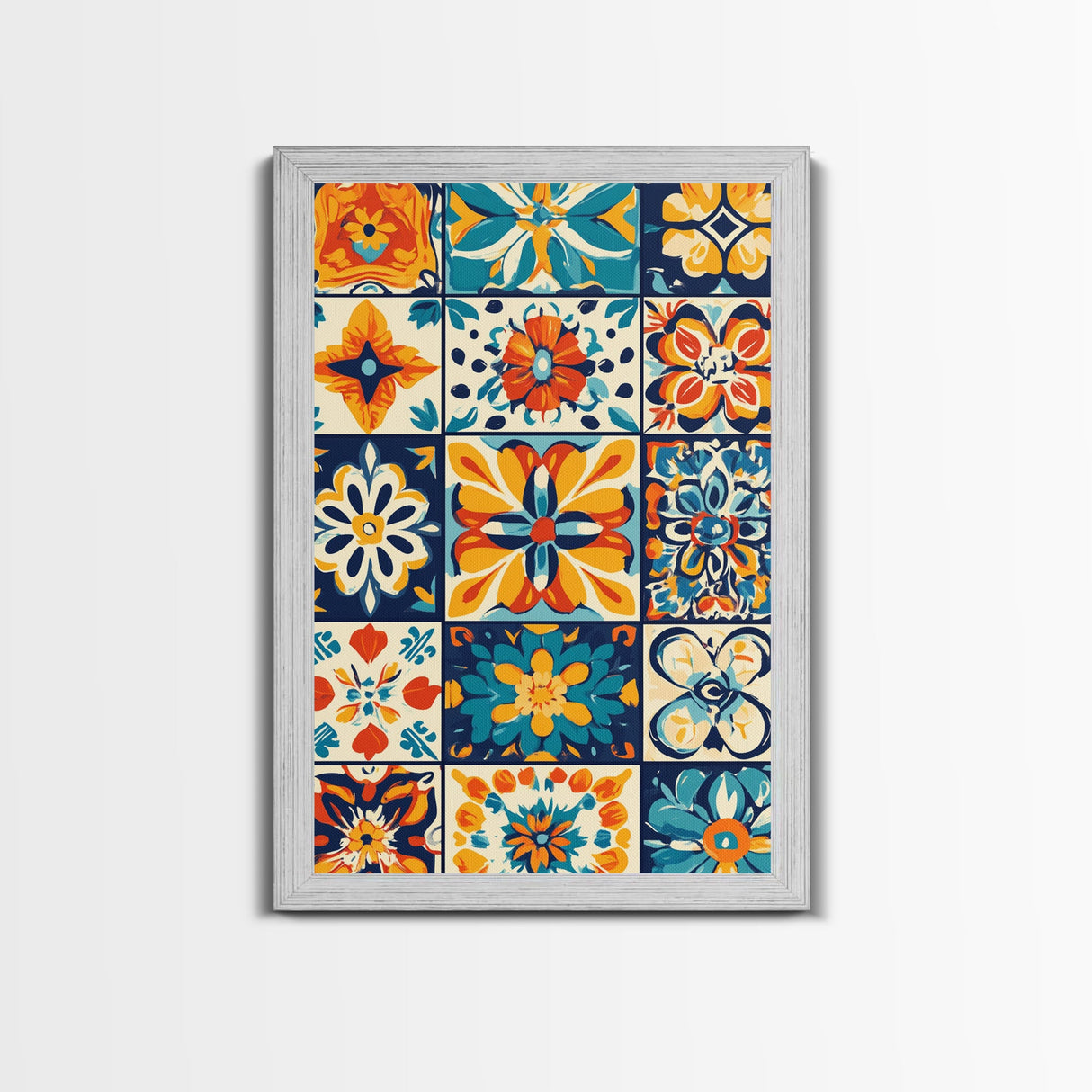 Textile Wall Art, Mexican Tile Canvas Print, Framed Wall Art, Mexicano Style Decor, Chicano Art, Textile Painting Wall Art