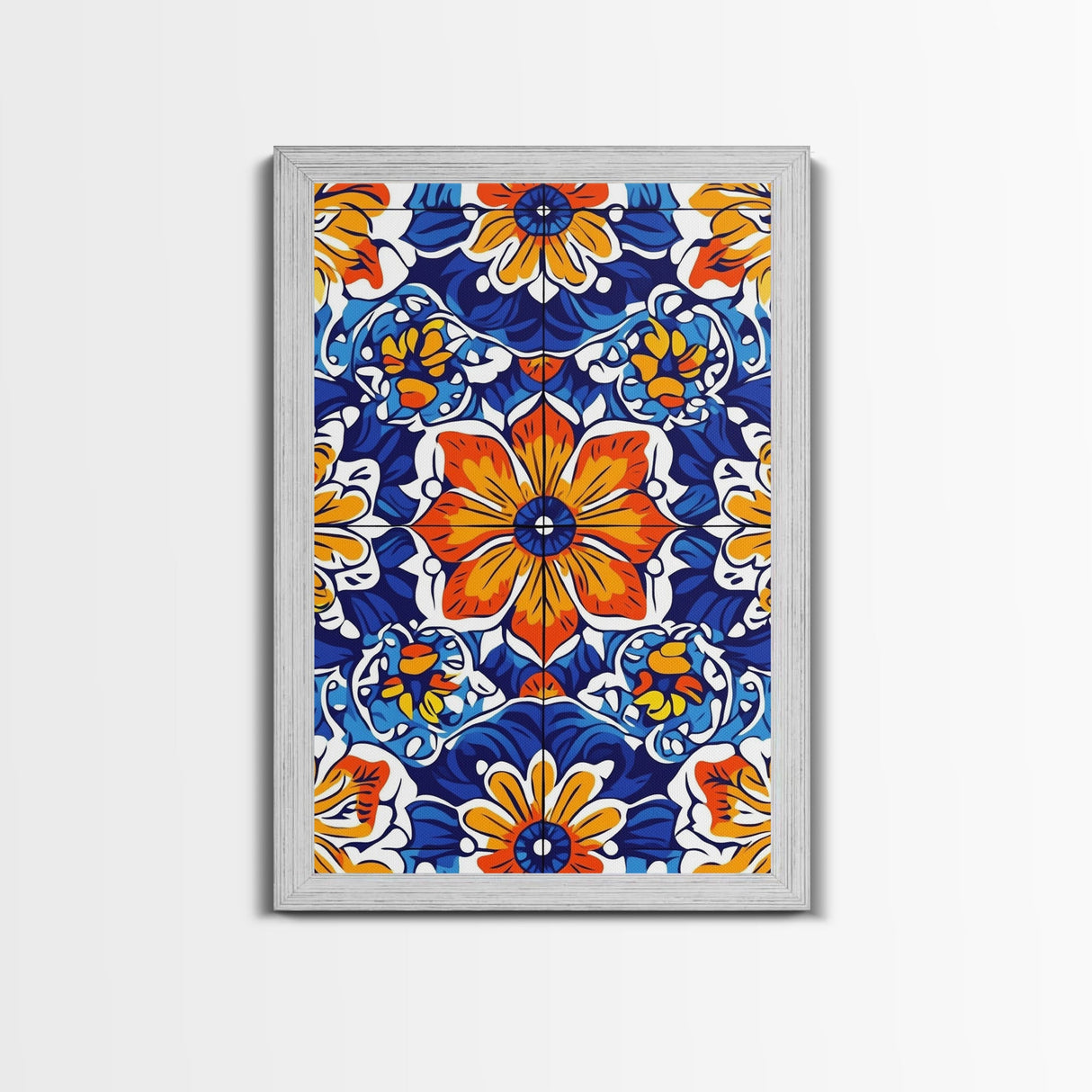 Textile Pattern Wall Art Framed Canvas Print, Home Decor, Mexican Tile Print, Mexicano Pueblo Wall Art