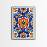 Textile Pattern Wall Art Framed Canvas Print, Home Decor, Mexican Tile Print, Mexicano Pueblo Wall Art