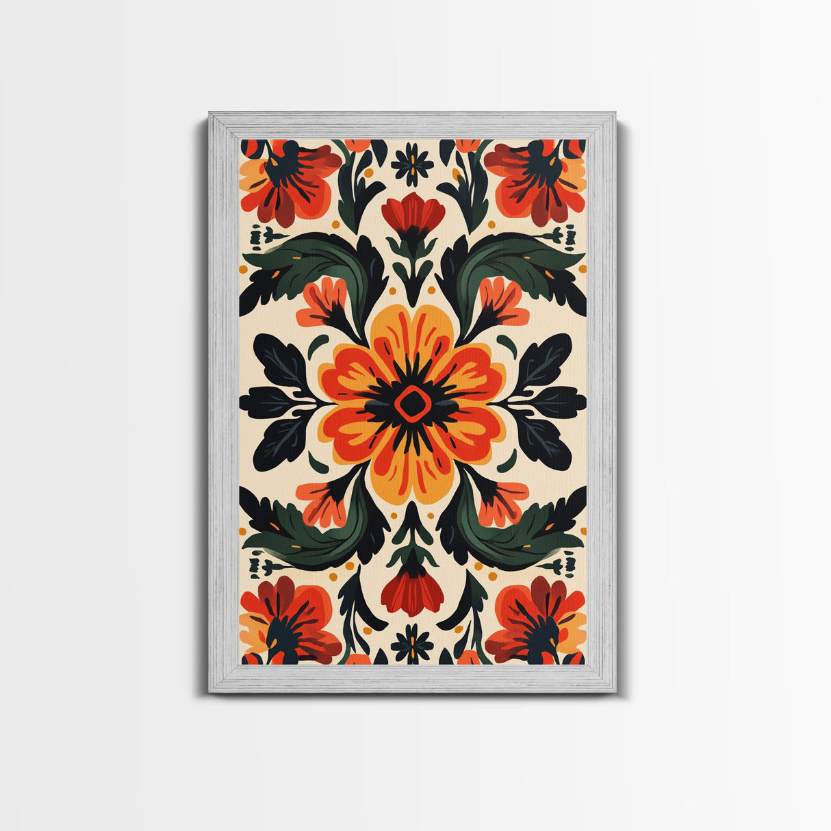 Floral Pattern Canvas Print, Mid-Century Modern Style Abstract Art, Botanical Print, Modern Flower Art Print